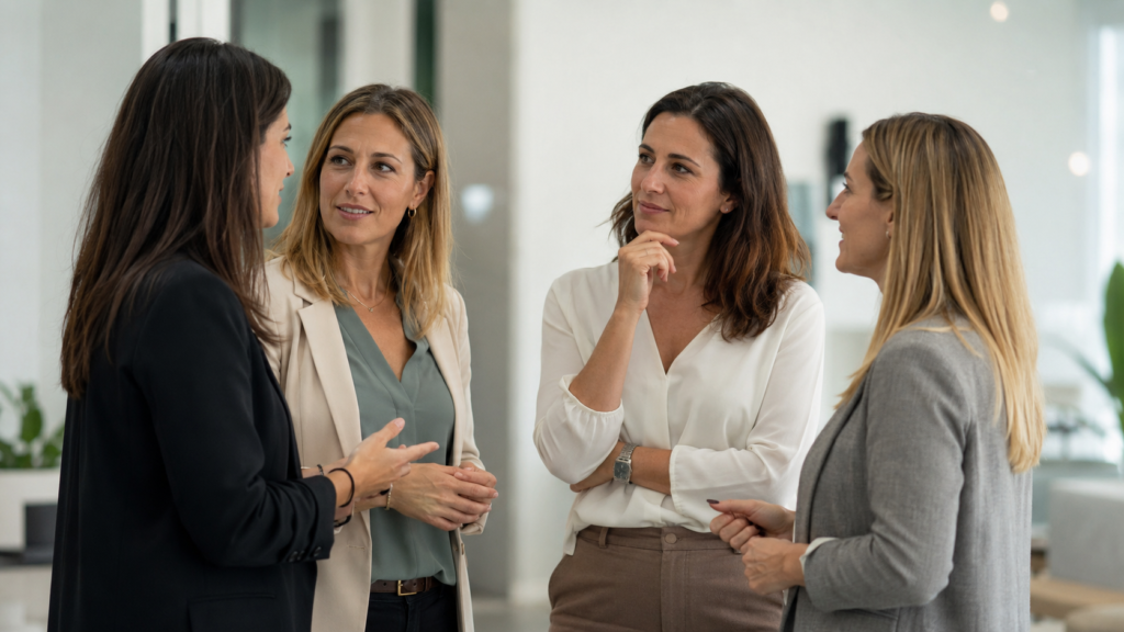 Directora revisando el modelo de coworking sanitario de una clínica de psicología.